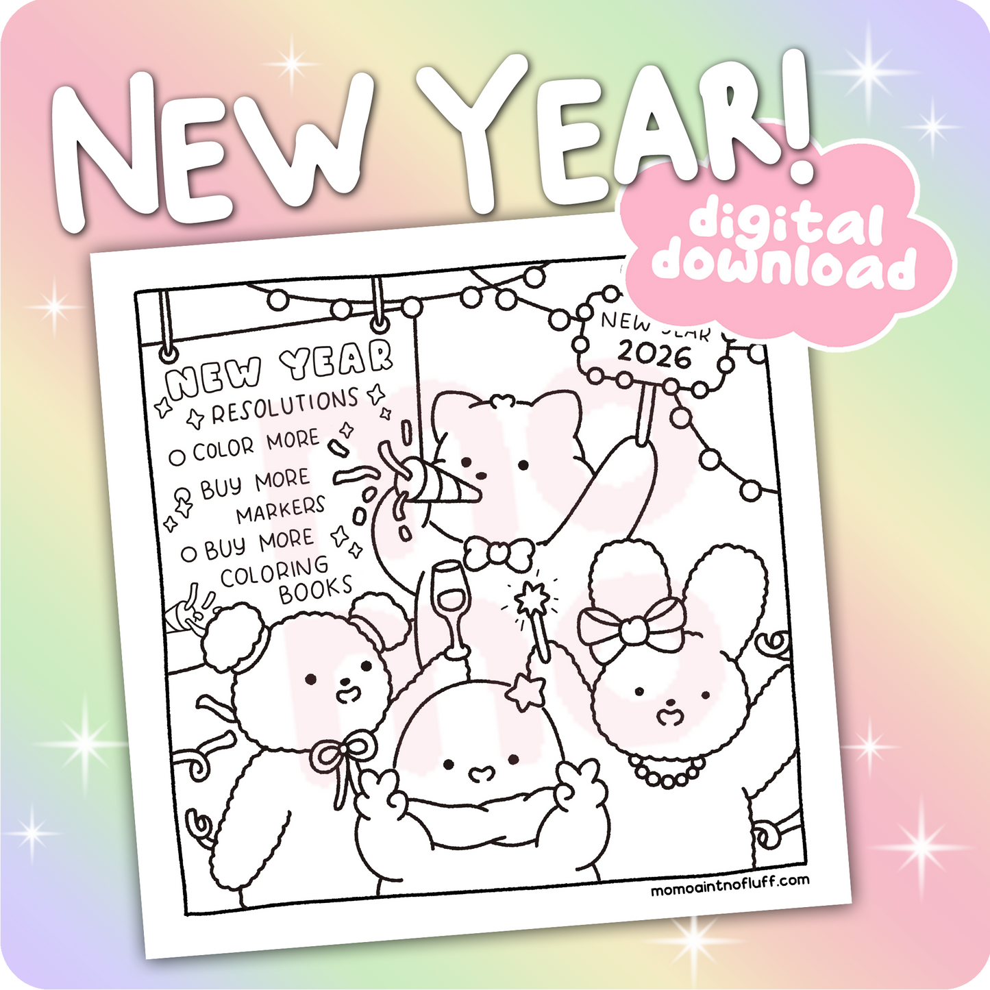 New Year 2026 • coloring page