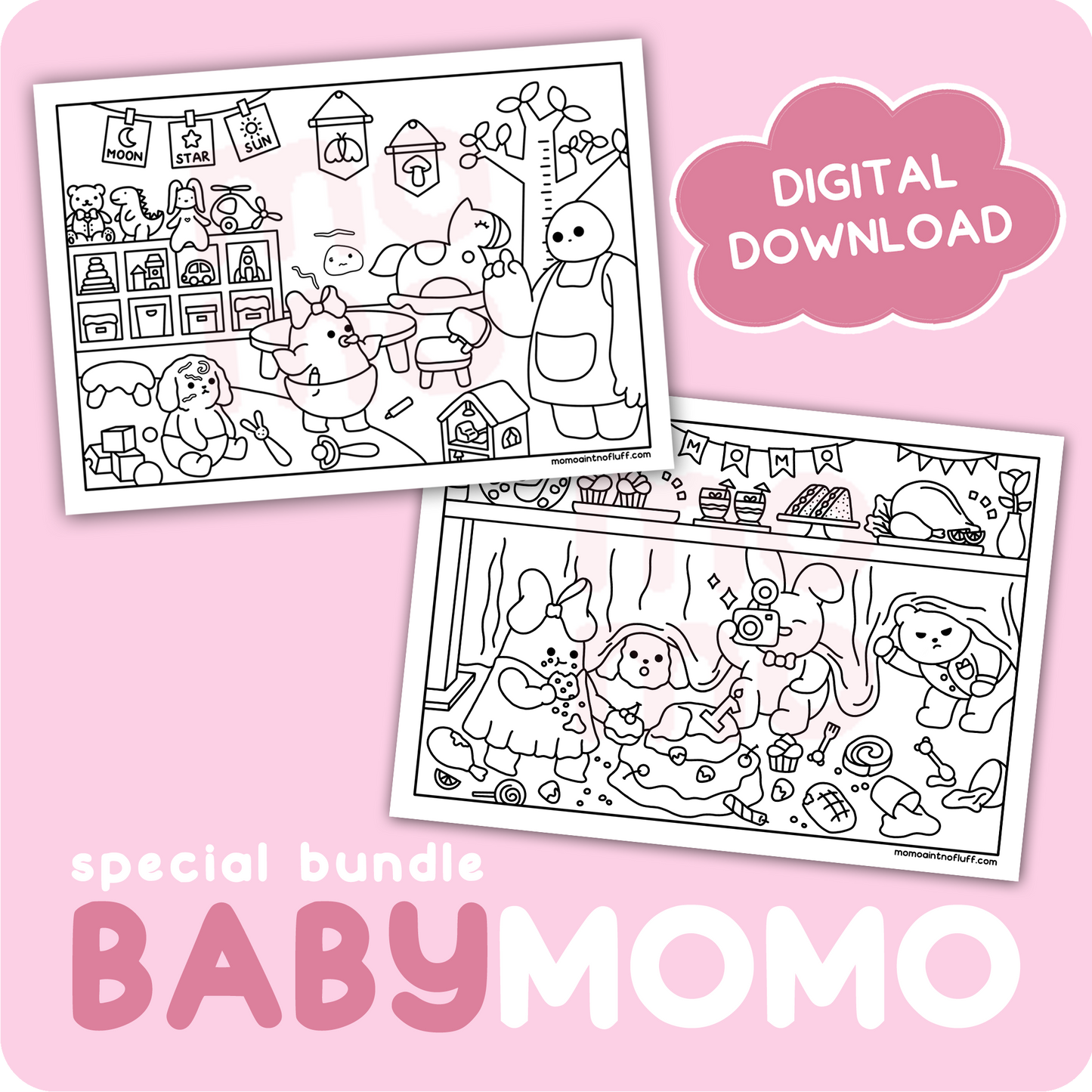 digital printable download • baby momo coloring bundle