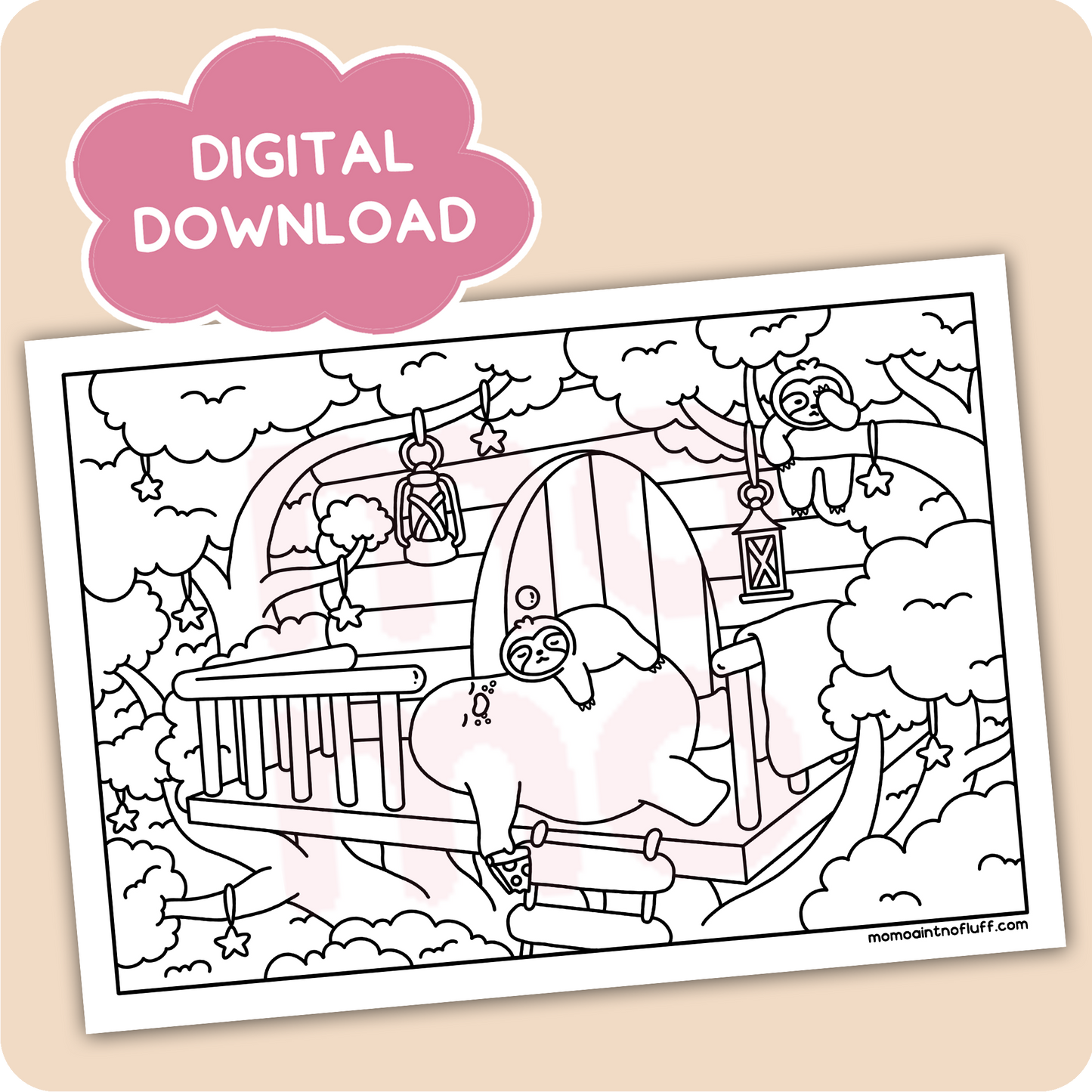 digital printable download • tree house coloring doodle