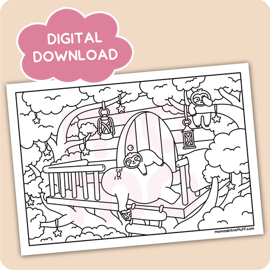 digital printable download • tree house coloring doodle