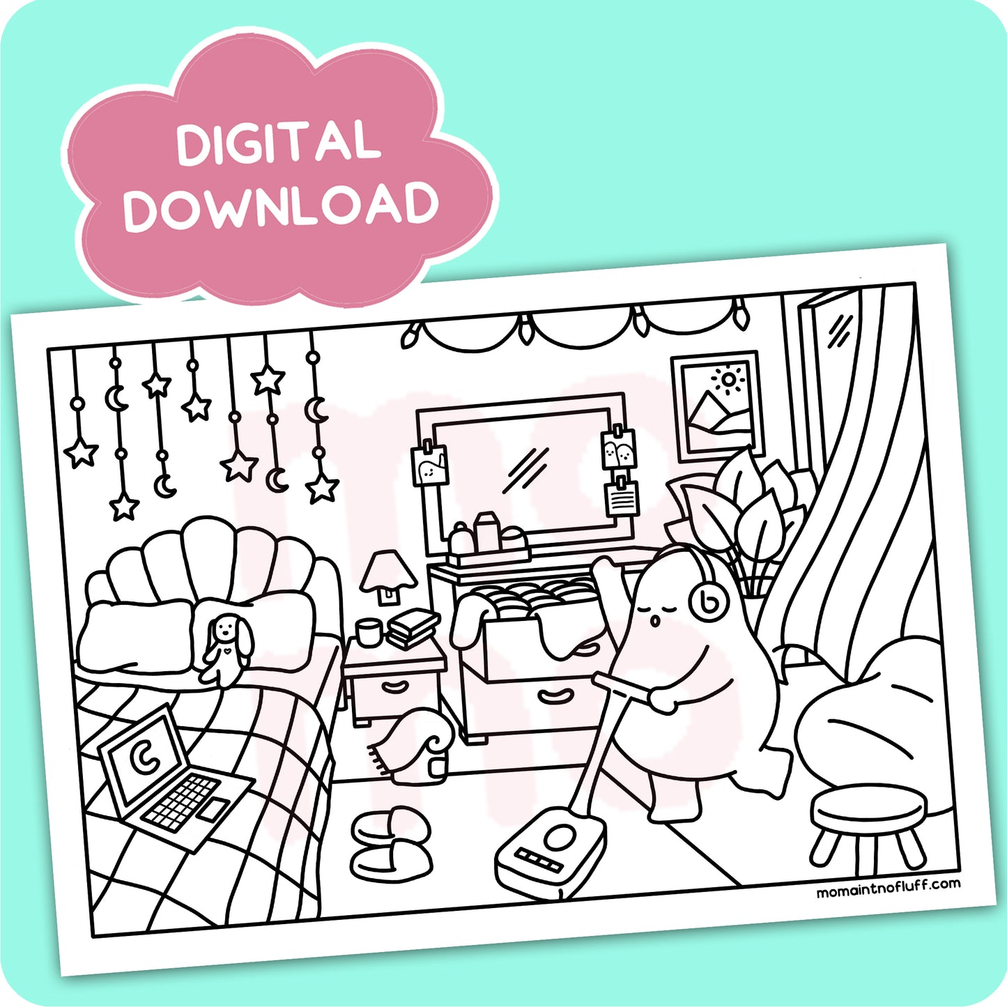 digital printable download • work from home coloring doodle