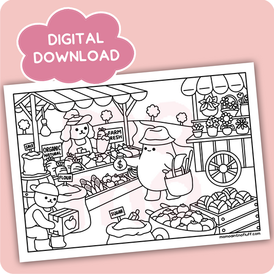 digital printable download • farmer market coloring doodle