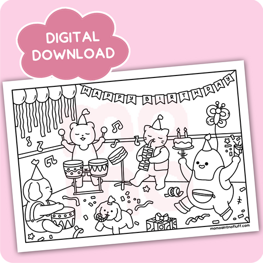 digital printable download • birthday band coloring doodle